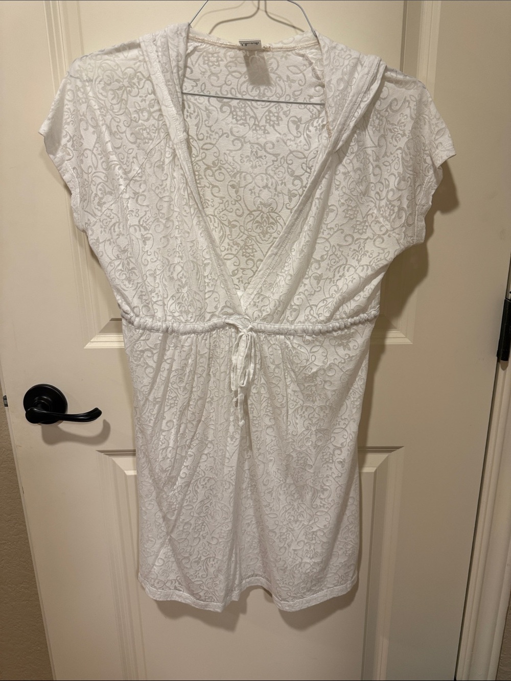 St. John's Bay White Hooded Tunic with Subtle Scroll Print